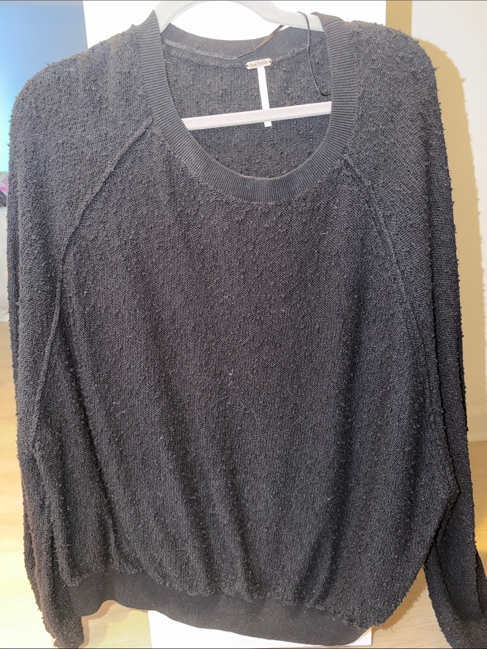 Free People Black Textured Crewneck Sweater